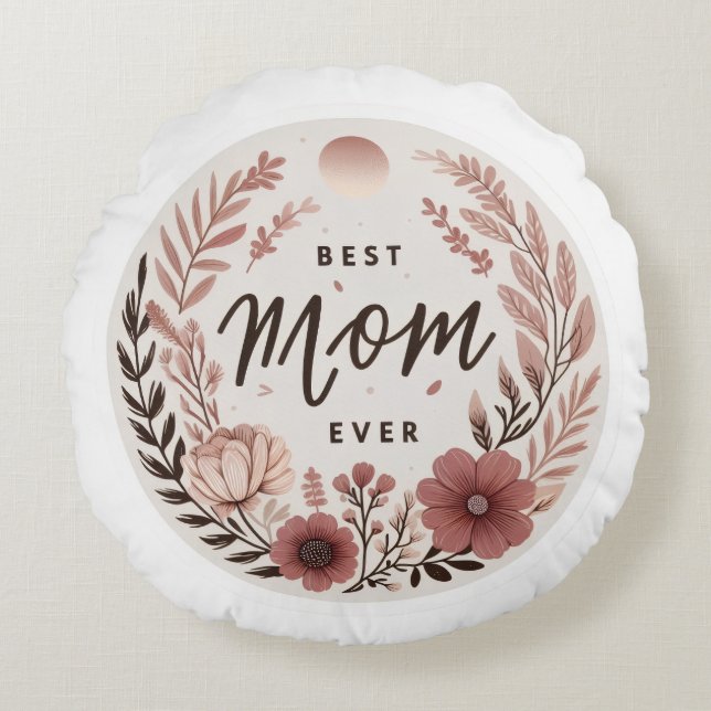 Elegante Boho Beste Moeder Ooit Sticker - Roze Blo Rond Kussen (Voorkant)