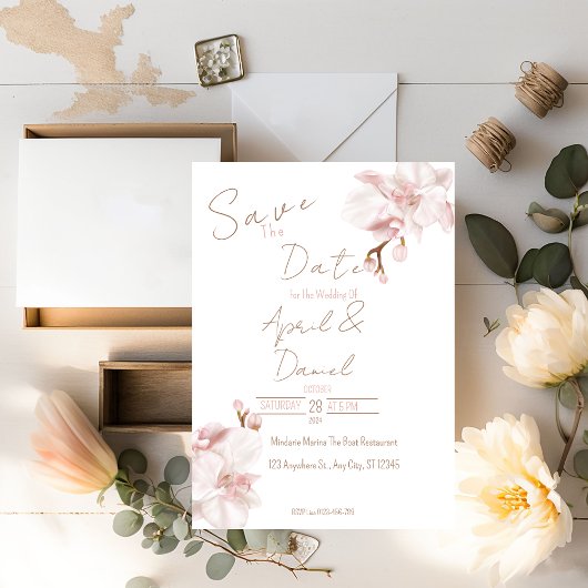 Elegante Boho Bewaar De Datum Zachte Roze Orchidee Save The Date