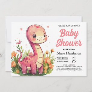 Elegante Boho bewerkbare Dinosaur Meisje Baby show Kaart