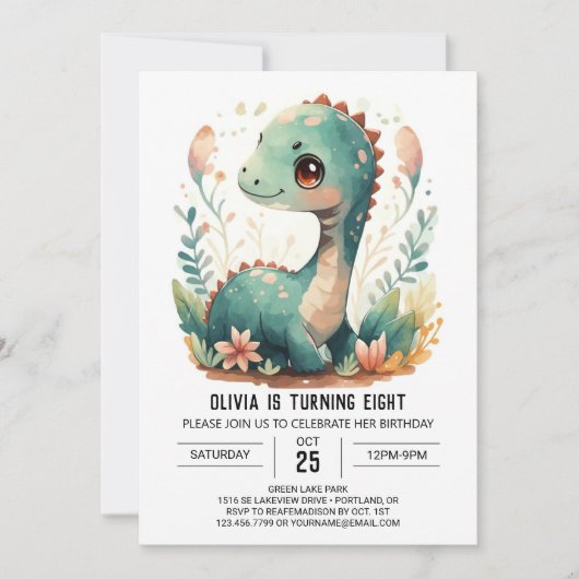Elegante Boho bewerkbare Dinosaurus Verjaardag Kaart (Voorkant)