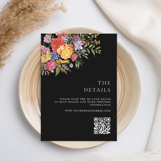 Elegante Boho Black Dutch Floral Wedding Informatiekaartje