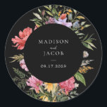 Elegante Boho Black Dutch Floral Wedding Ronde Sticker<br><div class="desc">Moderne minimalistische bruiloft sticker met elegante typografie en zwarte Nederlandse bloemenontwerp waterverf.</div>
