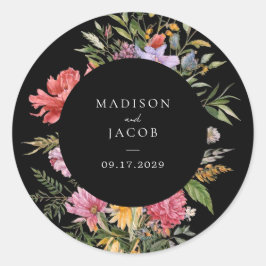 Elegante Boho Black Dutch Floral Wedding Ronde Sticker