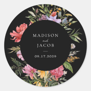 Elegante Boho Black Dutch Floral Wedding Ronde Sticker