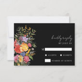 Elegante Boho Black Dutch Floral Wedding RSVP Kaartje (Voorkant)