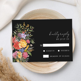 Elegante Boho Black Dutch Floral Wedding RSVP Kaartje