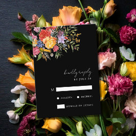 Elegante Boho Black Dutch Floral Wedding RSVP Kaartje
