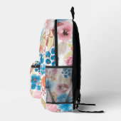 Elegante boho blauw roze floral waterverf naam bedrukte rugzak (Rechts)