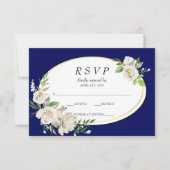 Elegante Boho Blauwe Bloem Gouden Trouw RSVP (Voorkant)