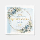 Elegante Boho Blauwe Bloem Quinceañera Servetten (Voorkant)