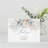 Elegante boho blauwe bloemen en ivoor rozen pampa' bedankkaart (Staand voorkant)