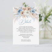 Elegante boho blauwe bloemen en ivoor rozen pampa' informatiekaartje (Staand voorkant)
