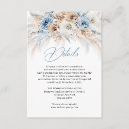 Elegante boho blauwe bloemen en ivoor rozen pampa' informatiekaartje