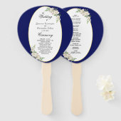 Elegante Boho Blauwe Bloemige Trouwceremonie Handwaaier (Voorkant en achterkant)