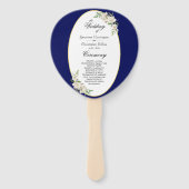 Elegante Boho Blauwe Bloemige Trouwceremonie Handwaaier (Voorkant)