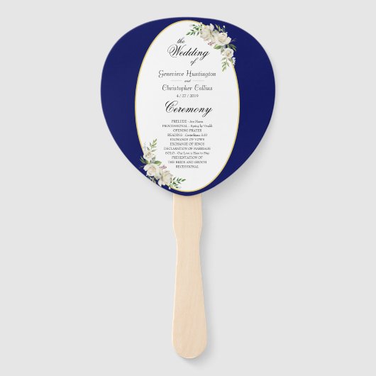 Elegante Boho Blauwe Bloemige Trouwceremonie Handwaaier (Voorkant)