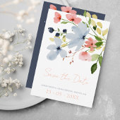 Elegante Boho Blauwe en Roze 'Save the Date' Save The Date