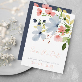 Elegante Boho Blauwe en Roze 'Save the Date' Save The Date
