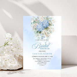 Elegante Boho Blauwe Hortensia Gouden Bruiloftsinv Kaart