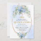 Elegante Boho Blauwe Hydrangea Quinceañera Uitnodi Kaart (Voorkant)