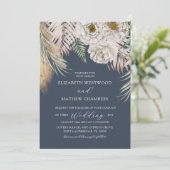 Elegante Boho Blauwe Pampagras Bruiloft Kaart (Staand voorkant)