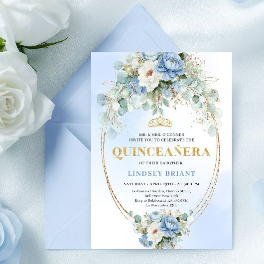 Elegante Boho Blauwe Pioenrozen 15e Verjaardag Dig Kaart