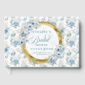 Elegante Boho Blauwe Rozen Gouden Bloemachtige Bru Gastenboek (Voorkant)