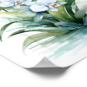 Elegante Boho Blauwe Waterverf Orchideeën Poster (Hoek)