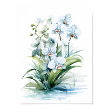 Elegante Boho Blauwe Waterverf Orchideeën