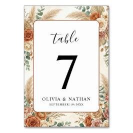 Elegante Boho Bloem Bruiloft Tafel Nummerkaart Kaart