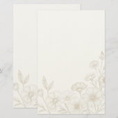 Elegante Boho Bloem Lijn Kunst Frame Achtergrond Briefpapier (Voorkant / Achterkant)