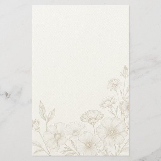 Elegante Boho Bloem Lijn Kunst Frame Achtergrond Briefpapier (Voorkant)