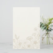 Elegante Boho Bloem Lijn Kunst Frame Achtergrond Briefpapier (Staand voorkant)