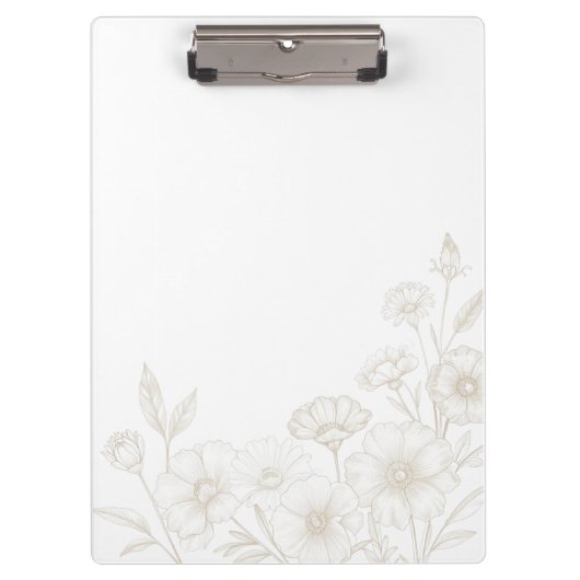 Elegante Boho Bloem Lijn Kunst Frame Achtergrond Klembord (Voorkant)
