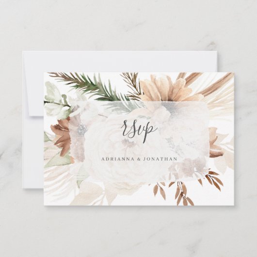 Elegante Boho Bloem Pampas  RSVP Kaartje (Voorkant)
