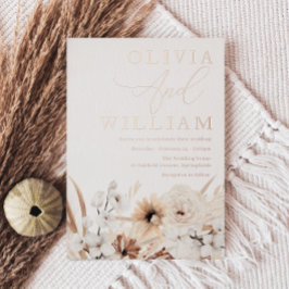 Elegante Boho Bloem Roze Gouden Bruiloft Folie Uitnodiging