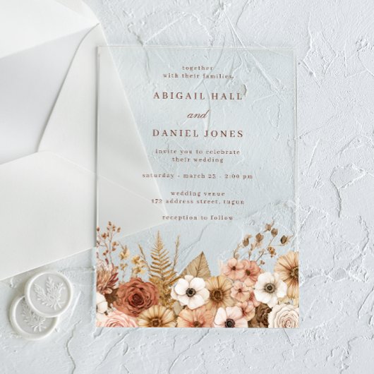 Elegante Boho Bloemachtige Bruiloft Acryl Uitnodigingen