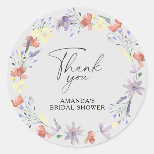 Elegante Boho bloemachtige bruiloftsborrel Ronde Sticker (Voorkant)