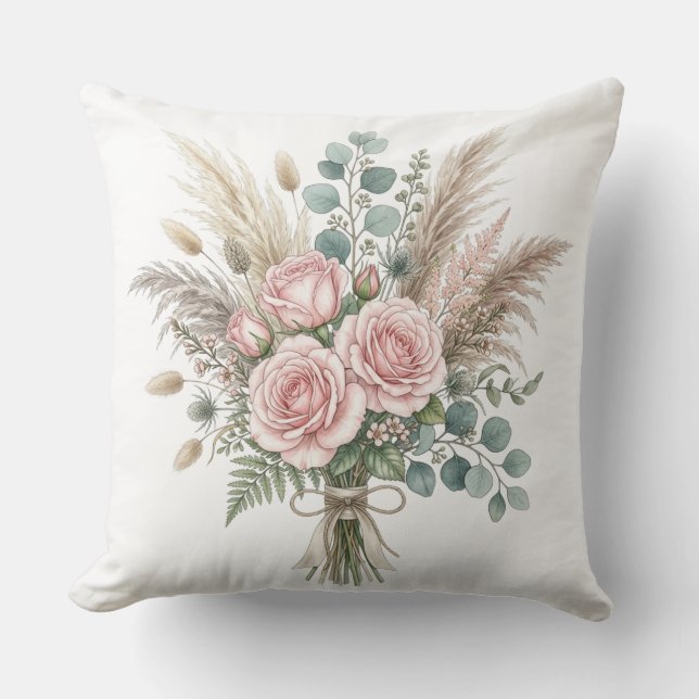Elegante Boho bloemboeket Roze kussen  (Voorkant)