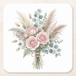 Elegante Boho bloemboeket Roze kussen Kartonnen Onderzetters