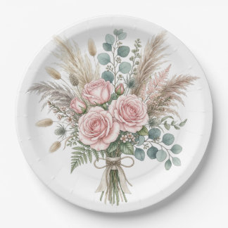 Elegante Boho bloemboeket Roze kussen Papieren Bordje