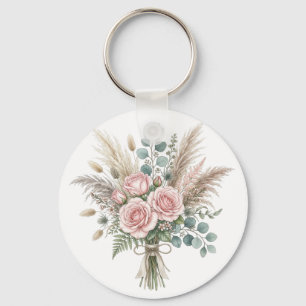 Elegante Boho bloemboeket Roze kussen Sleutelhanger