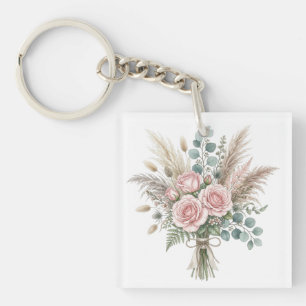 Elegante Boho bloemboeket Roze Roze kussen Sleutelhanger
