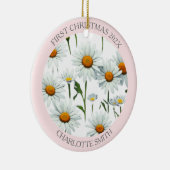 Elegante Boho Bloemen Blush Roze Eerste Kerstmis Keramisch Ornament (Rechts)