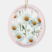 Elegante Boho Bloemen Blush Roze Eerste Kerstmis Keramisch Ornament (Links)