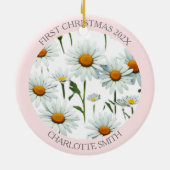 Elegante Boho Bloemen Blush Roze Eerste Kerstmis Keramisch Ornament (Achterkant)