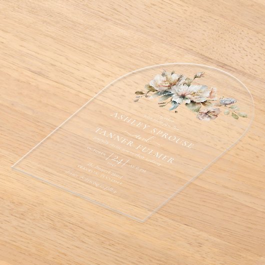 Elegante Boho Bloemen Botanische Boog Huwelijk Acryl Uitnodigingen (Laagn)