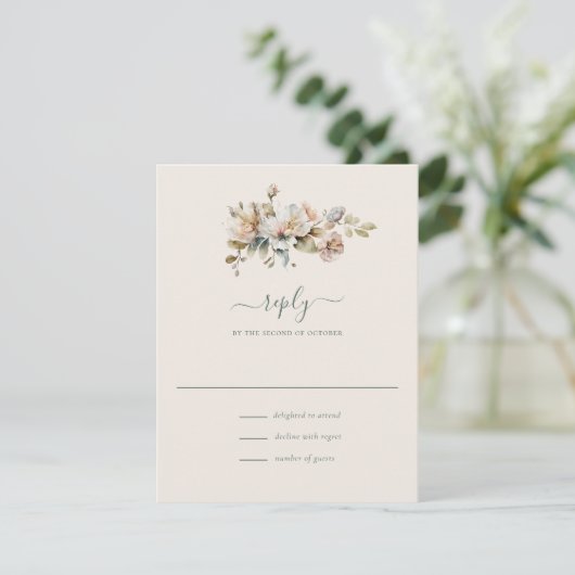 Elegante Boho  Bloemen Botanische Bruiloft RSVP Kaartje (Staand voorkant)