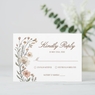 Elegante Boho Bloemen Bruiloft RSVP Kaart