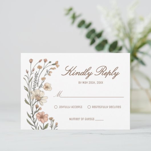 Elegante Boho Bloemen Bruiloft RSVP Kaart (Staand voorkant)